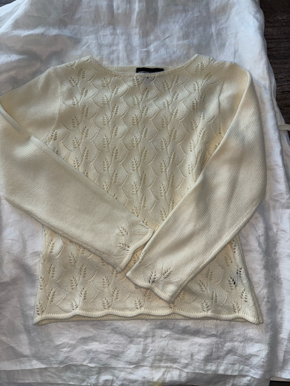 Norton McNaughton Cream Openwork Crewneck Sweater